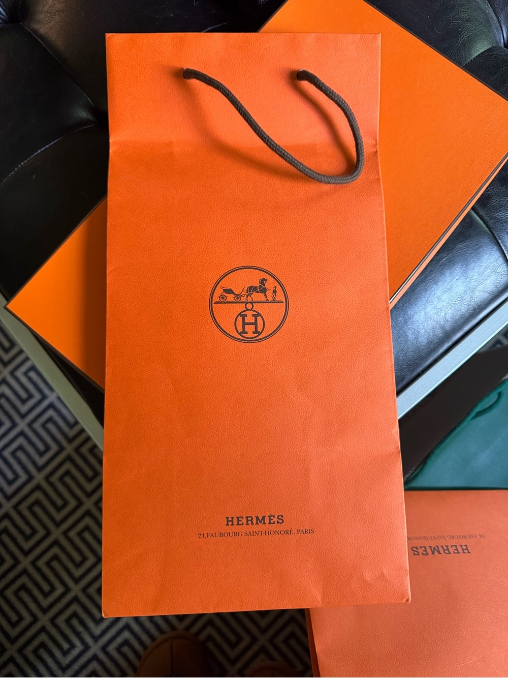 Hermes Orange Paper Shopping Bag with Rope Handles